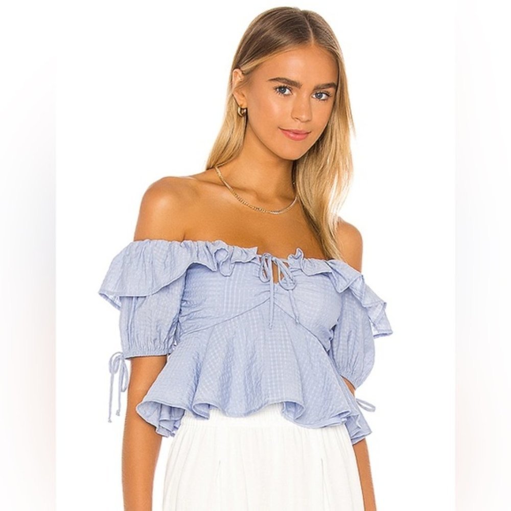 Tularosa off shoulder Maggie top in powder blue medium REVOLVE - Picture 2 of 15